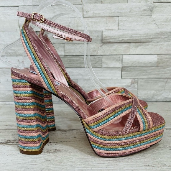 Steve Madden Women’s Laurel Rainbow Glitter Platform Sandals Ankle Strap Size 10 - Picture 2 of 14